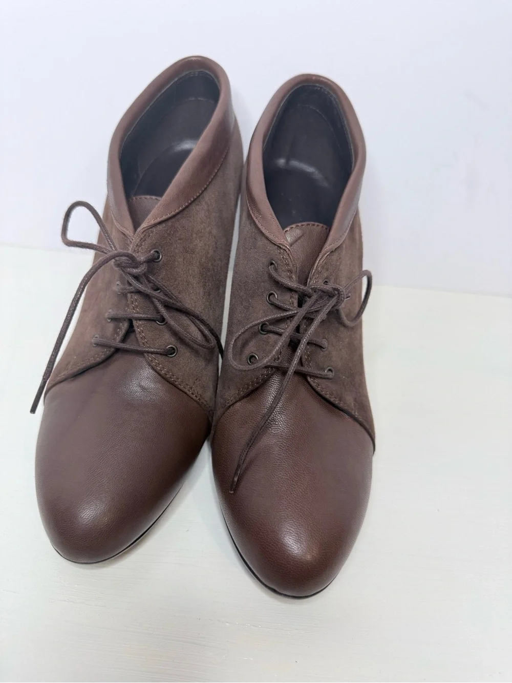 J. Crew Brown Leather & Suede Lace-Up High Heel Booties 8.5